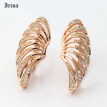 Irina Mærke Fløj form Vintage Cubic zirconia 585 Kobber-Rose Gold Color Mode Drop Øreringe til Kvinder