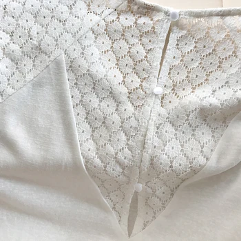Hule Ud Blonder Patchwork Hvid T-Shirt Kvinder Kortærmet V-Neck Smarte Knap Tee Sommeren Afslappet Vintage Løs Camisas 2020