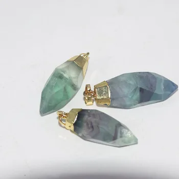 Rainbow-Chakra fluorit krystal sten vedhæng til kvinder charme naturlig kvarts lange kæmpe gold plating kugle perle smykker at gøre