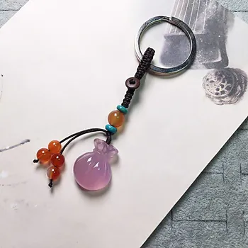 Engros Tilpasning Naturlige Agat DIY Velsignelse Taske Key Ring Smykker Mode Tilbehør Hånd-Udskåret Mand, Kvinde og Lykke Amulet