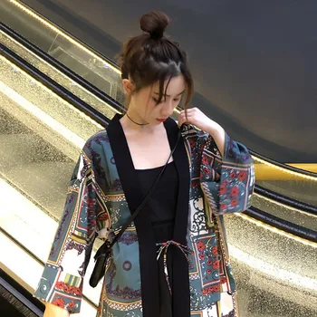 2020 Retro Print Sommeren Solcreme Damer Mode Snøre Shirts Kvinder Stranden Kimono Cardigan