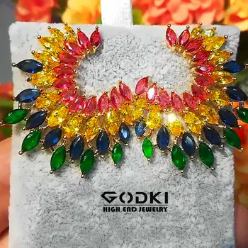 GODKI Luksus Fyrværkeri Stud Øreringe Til Kvinder Bryllup Cubic Zirconia Dubai Brude Øreringe Smykker Tilbehør 2020