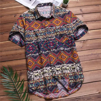 2020 Mænd Skjorter, Korte Ærmer Trykt Lomme Farverige Casual Bluse Hawaii-skjorte Overdele Sommeren Geometriske Plus Size Shirts 5X