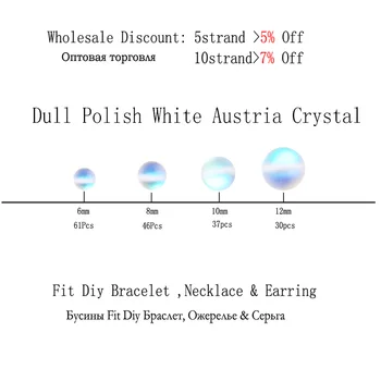 Engros Runde A+ Kedelig polske Hvide Østrig Krystal Sten Perler Til smykkefremstilling-Armbånd, Halskæde 6 8 10 12 mm 15inch