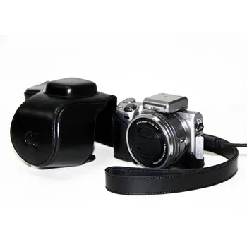 Premium læder kamerataske Case Cover Etui til Sony A6000 A6100 A6300 A6400 NEX6 A5000 A5100 Kamera Med Shouler Rem