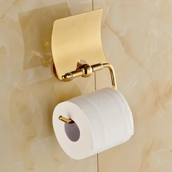 Golden vægmonteret Badeværelse Papir Tissure Holder Messing papirholder med vandtæt Cover Black Swive 4 Bar håndklædeholder