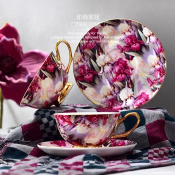 Europæisk stil Keramiske Kaffe Kop Og Underkop Passer til Kop Te Bone China Cup Kreative Minimalistisk Charme Lilla Luksus Britiske Kit