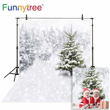 Funnytree foto studio baggrund winter wonderland hvide sne træer frosne udendørs fotografering baggrunde jul photocall