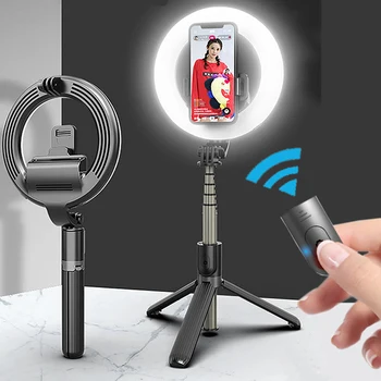 5 tommer LED-Ringen Lys Fotografering med Sammenklappelige Stativ Monopod Trådløse Bluetooth-Selfie Stick til Tiktok Youtube Video Lamper