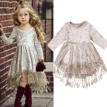 Prinsessen Med Vintage Kids Baby Blomst Piger Dress Velvet Kvast Part Kjole Kjoler