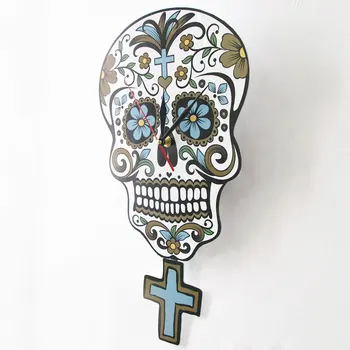 Mexicanske Dag i de Døde Blomster Sukker Skull Dia de Los Muertos Calavera Pendul vægur Svinge på Tværs af Halloween Home Decor