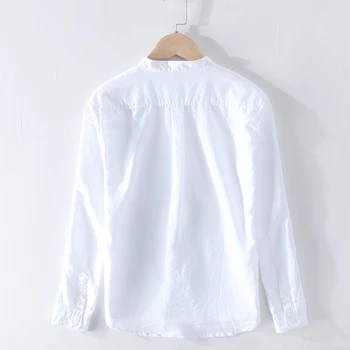 Stå Krave Shirts Til Mænd Bomuld Klassisk Slim Fit Minimalistisk Afslappet Langærmet Skjorte Y2547