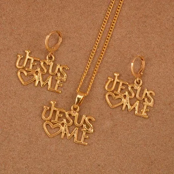 Guld Farve Religiøse Smykker Jesus Elsker Mig, Vedhæng, Halskæder, Øreringe til Kvinder Gaver #J0287