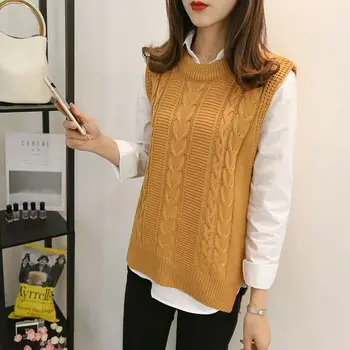Sweater Vest Kvinder Side-spalte Strikke O-hals Solid Asymmetriske Ærmer Nye koreanske Mode Casual Vintage Outwear Efteråret Dame