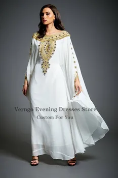 Verngo Dubai Marokkanske Kaftan Hvid Kjole Til Aften I Guld Blonder Applique Beaded Blå Sort Aftenkjole Plus Size Formelle Maxi Kjole