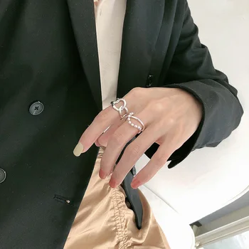 Ægte 925 Sterling Sølv Ringe kæde rundt ændre Finger Ringe til Kvinder Bryllup Oprindelige Sølv Smykker