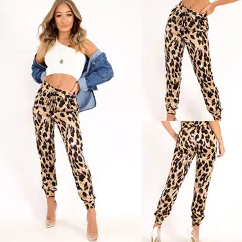 Efteråret 2018 mode kvinde Leopard bukser cargo høj talje bukser, løse bukser joggere kvinder sidelommer sweatpants streetwear