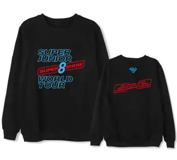 Kpop super junior super show 8 koncert alle medlem navne udskrivning hættetrøjer unisex fleece/tynd-pullover sweatshirt 4 farver