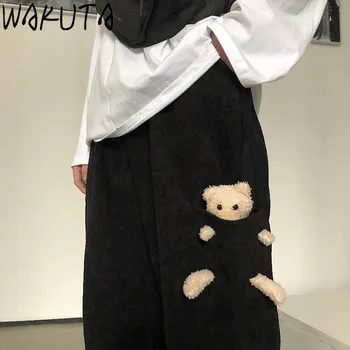 WAKUTA Søde piger Bære Bukser Nye Løs Alle-match Fløjlsbukser Bred Ben Bukser Japansk Trendy Fritid Vintage Harajuku Dagligt 3 Farver