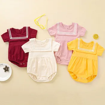 #50 Nyfødte Baby Body Efteråret Flyver Ærme Infant Piger Kroppen Toppe Solid Farve Strikket Lille Barn, Børn, Tøj, Jumpsuits