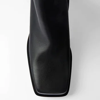 Enkelt design, brand kvinder sko nyeste ægte læder top kvalitet lynlås ankel støvler firkantet tå mode sorte støvler kvinde sko