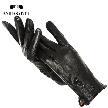 Fashion simpel varm kvinder læder handsker,ægte læder kvinder er vinter luffer,Sorte buckskin kvinder handsker - 2280