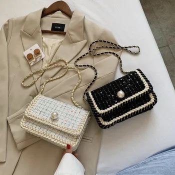 Perle Design-Kæde Små skuldertasker til Kvinder, Vinter Trend Mærkevarer Crossbody Taske Kvindelige Mode Vilde Håndtasker og Punge