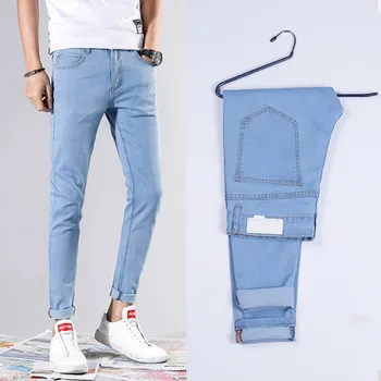 2019 Nye Mænd Strække Skinny Jeans Mode Afslappet Slim Fit Denim Bukser Blå Sort Hvid Himmel blå Bukser Mandlige Mærke Tøj