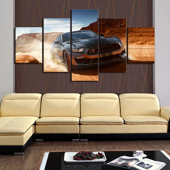 Kanvas Plakat Moderne Hjem Decor 5 Panel Ford Mustang Luksus Bil Udskrive Maleri Bygning Væg Kunst Modulære Billede Stue