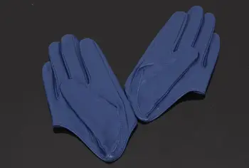 Kvinders naturlige fåreskind læder solid blå farve halv håndflade handsker kvindelige ægte læder mode kort kørsel handske R1170