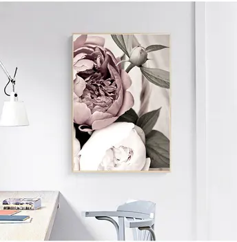 Scandinavian Pink White Flower Leaf Plante Plakat Nordiske Botanisk Print På Lærred Maleri På Væg Kunst, Dekoration Billede Med Hjem Indretning