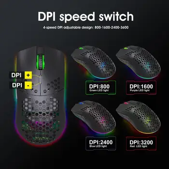 T66 2,4 G Wireless Hul Genopladelige Mus RGB Lys Egnet Ergonomisk Design 6 Nøgler Fjerde Gear DPI Mus Til Bærbare PC