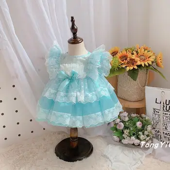 2STK Baby Pige tøj spanske Lolita Princess Dress Blonder mesh syning Søde bolden kjole fødselsdag fest kjole til piger Y3204
