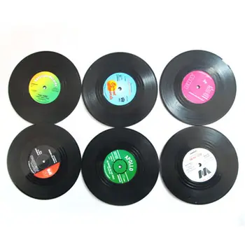 6stk/masse Nyttige Vinyl Coaster Groovy Post Cup Drikkevarer Holder Måtten Service Dækkeserviet Droppe Forsendelse
