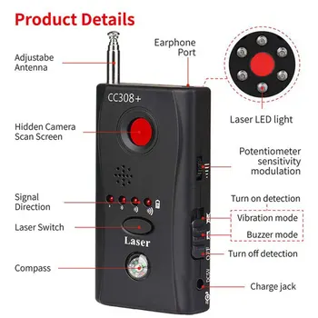 Multi-Funktion CC308+ Radio Bølge Signal Registrere Trådløse Kamera Linse Signal Detektor Kamera, Full-range, WiFi RF-GSM Enheden Finder