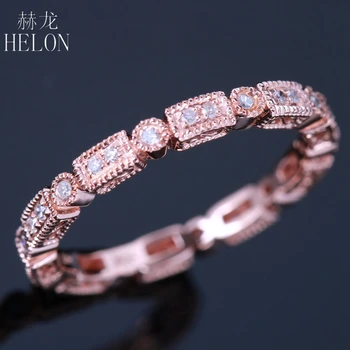 HELON Real 10K Guld Naturlige Diamant Millgrain Jubilæum Fuld Evighed Band Ring Engagement Bryllup Vintage Unikke Smykker