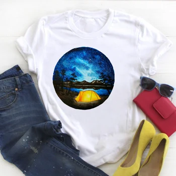 Kvinder Bjerg Skov Camping Print kortærmet dame Sommer T-Tee Kvindelige Top-Shirt Tøj Tshirt Dame Grafisk T-shirt