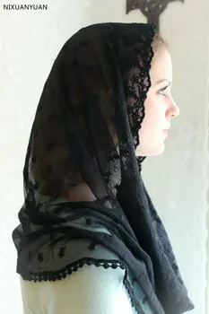 Engros-2021 Elfenben Sort Katolske Slør Jerusalem Muslimske Damer Blonder Sjal Tørklæde Mantillas Katolske Kirke Brude Bryllup Kap