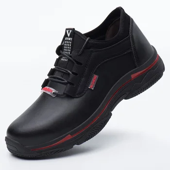Italiensk design herre casual tåkappe af stål, der arbejder sikkerhedssko anti-pierce bygningsarbejder sko sort sikkerhed læder støvler