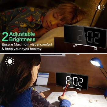Digital Vækkeur, 7 Tommer Buede Dæmpbar LED Sn Digital Ur til Børn Soveværelset, Hvid Lang Række Ur, Snooze Funktion