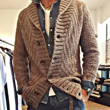 2020 Hot Stil Mænds Tøj, Efterår og Vinter Lang-langærmet Slim-fit Tyk Sweater Brown Revers Cardigan Jakke