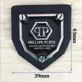 10stk/masse sort PU læder patch med metal legering logo tøj etiketter for jeans/jakke gratis fragt
