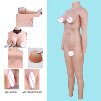 KOOMIHO C/E CUP Realistiske 9-punkt Bodysuit med Arm Transvestit Silikone Bryst Former Falske Skeden Shemale Drag Queen Costume 2G