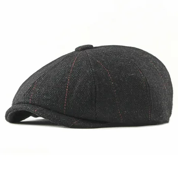 Uld Avisdrenge Caps Mænd Sildeben Fladskærms Caps Britiske Gatsby Cap Efteråret Vinteren Uldne Kørsel Hatte vintage hat