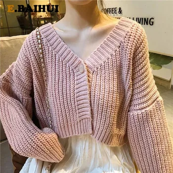 EBAIHUI Vintage Stilfulde og Solide Farve Kort Cardigan Sweater Kvinder 2020 Mode Efteråret Varm langærmet Overtøj Smarte Toppe