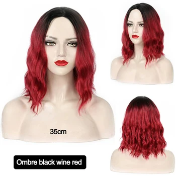 DIANQI syntetiske bob korte bølget ombre sort rød naturlige hår paryk varmeresistent fiber cosplay lolita parykker til kvinder