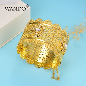 WANDO kan åbne Armbånd Vintage Guld Farve Relievo Rose Øreringe Indien bryllupsgave Smykker Armbånd wb157
