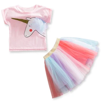 Børn Tøj Sæt Unicorn Party Girl Kjole Outfits 2 3 4 5 6 Års Fødselsdag-Shirt-Tutu-Skirt Sommer Sæt Suits Kids Tøj