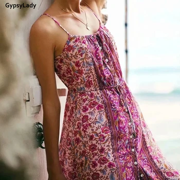 GypsyLady Vintage Boho Chic Dress Strappy Sommer Beach Kjoler Knap Foran Ærmeløs Smarte Kald Kvinder Grøn Bue Lang Kjole