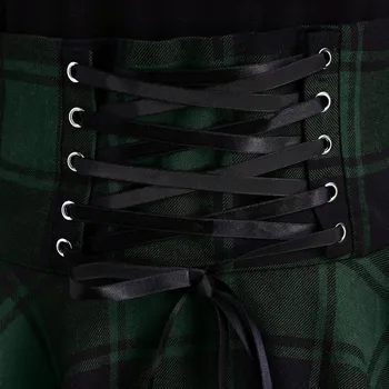 O-Hals Lace Up Skotskternet Plaid Print Asymmetrisk Mini Kjole Amerikanske Clothingplus størrelses Kjoler For Kvinder Mode Kvinder Casual*